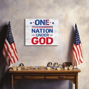 Patriotic Christian Canvas Art: One Nation Under God, Military Tribute