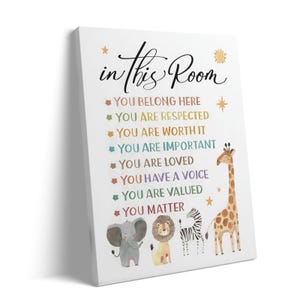 Kinderdag canvas muurkunst, grafiek prints positieve bevestiging en emotie, kinderdagverblijf en klasdecoratie, ingelijste kunstwerken
