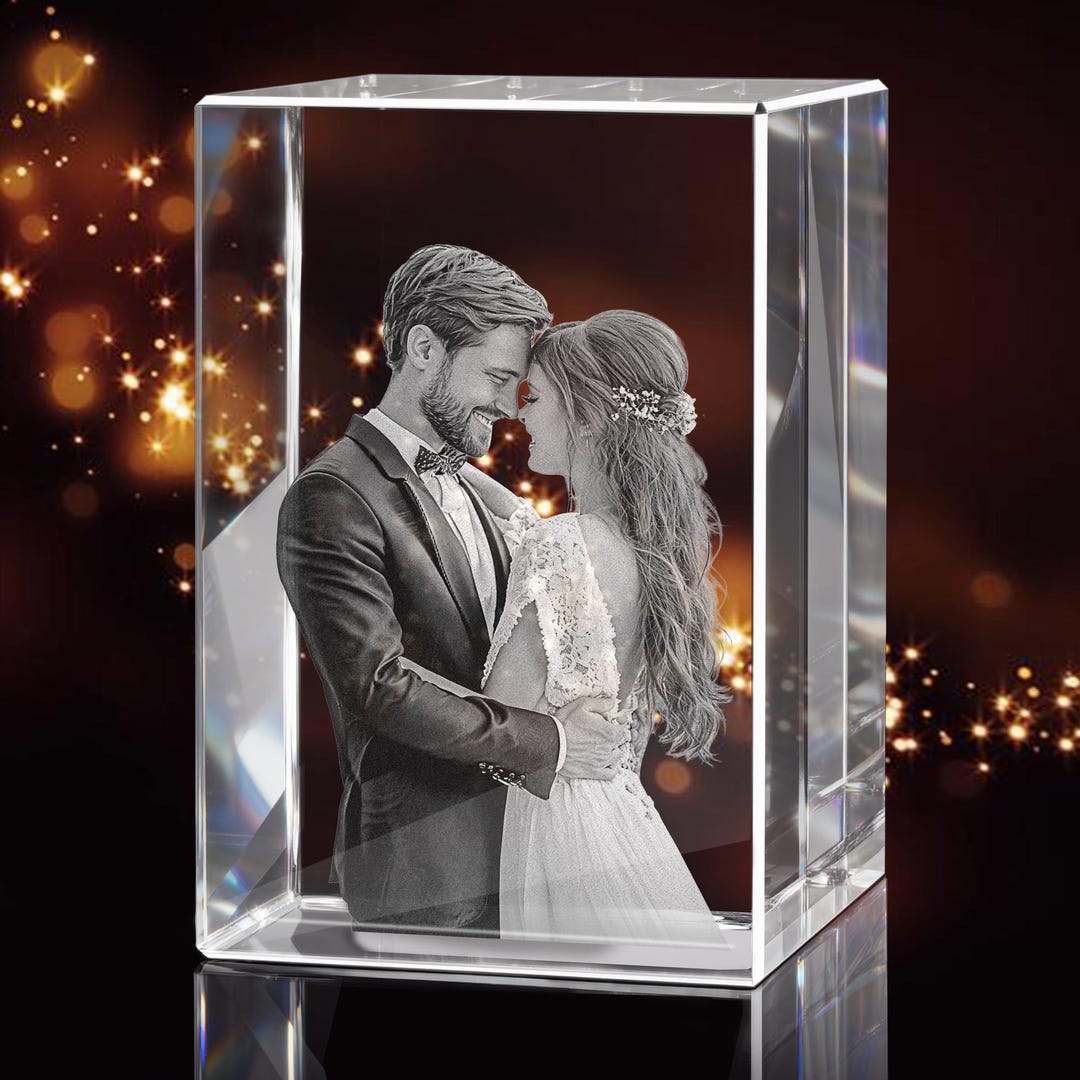 Custom Crystal Photo Gift, Personalized 3D Laser Engraved Crystal Block ...
