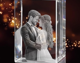 Custom 3D Crystal Photo Engraved Block with LED Base, Personalized Crystal Keepsake Anniversary Mothers Day Gift