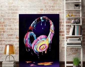 Colorful Headphones Art Print: Music Room Wall Decor