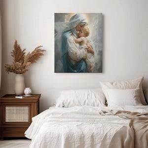 Madonna and Child Framed Canvas Art: Catholic Christian Home Decor