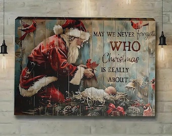 Canvas Wall Art - Santa Claus with Baby Jesus Rustic Farmhouse Christmas