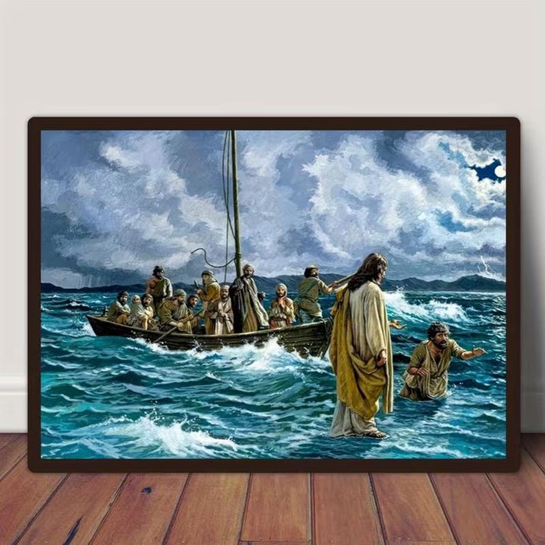 Christian Jesus Walking on Water Wall Art Peter Sinking Bible Story ...