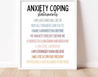 Anxiety Coping Statements Wall Art, Mental Health Affirmations Print