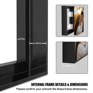 May include: Black picture frame details with dimensions. The frame is 1.9 cm thick, 3.2 cm wide, and 5.1 cm deep. Text reads: INTERNAL FRAME DETAILS & DIMENSIONS. Please confirm your artwork fits these frame dimensions.