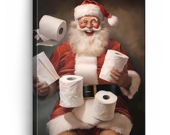 Funny Santa Christmas Wall Art, Toilet Paper Santa Canvas Print, Holiday Bathroom Decor, Xmas Gag Gift, Funny Christmas Decor