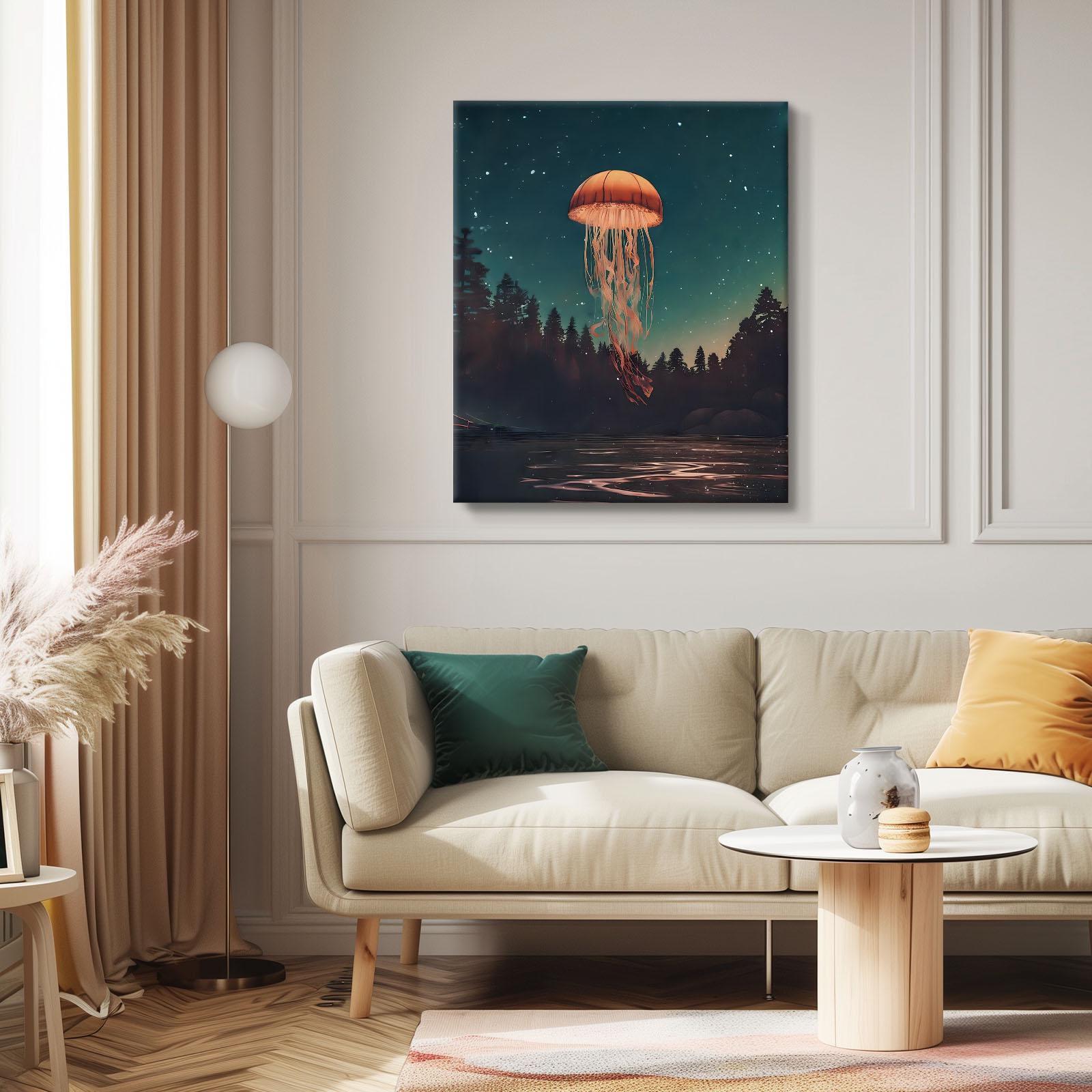 クラゲの星空の夜のキャンバスアート：ヴィンテージの海の風景 - Etsy 日本