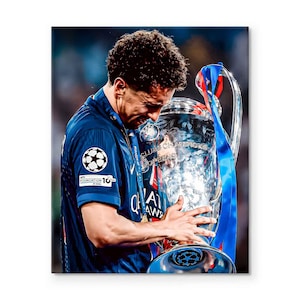 PSG Champions League Victory Canvas: Marquinhos Trophy Art, Paris Saint-Germain