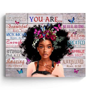 Inspirational Bible Verse Canvas for Women, Black Girl Christian Wall Art Print, African American Faith Quote Wall Decor