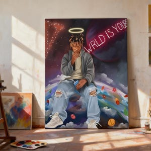 Neon Graffiti Canvas Art: Hip Hop Music Studio Decor