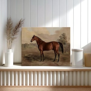 Vintage Brown Horse Canvas Print: Farmhouse Equestrian Wall Art