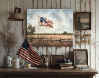 American Flag Canvas Print: Rustic Farmhouse Patriotic Wall Art
