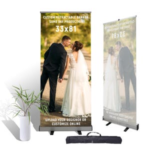 Custom Retractable Canvas Banner: 33.5&quot; x 81&quot; with Stand & Bag