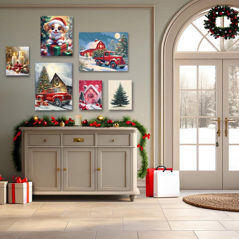 Christmas Tree Wall Art Vintage Holiday Decor, Festive Christmas Tree