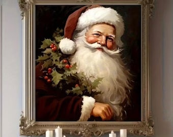 Vintage Santa Canvas Wall Art Large Size New Year Framhouse Home Decor