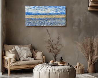 Framed Canvas Wall Art: Golden Field & Wildflower Landscape - 10x20 in