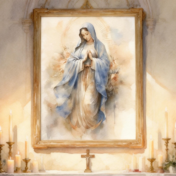 Christian Canvas Wall Art Virgin Mary Religious Madonna Artwork for Bedroom Living Room