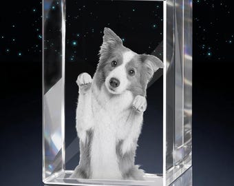 Personalized 3D Crystal Dog Pet Portrait, Custom Laser Engraved Photo Crystal, Pet Memorial Gift & Tribute Keepsake