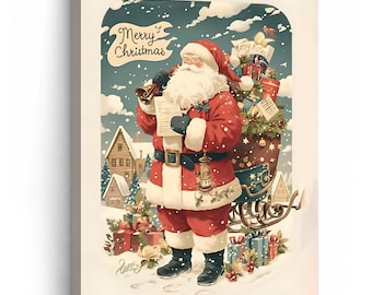 Vintage Santa Claus Wall Art, Christmas Canvas Print, Traditional Holiday Decor, Farmhouse Christmas Wall Decor, Xmas Gift