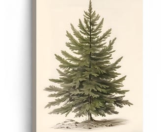 Minimalist Christmas Tree Wall Art, Evergreen Pine Canvas Print, Neutral Holiday Decor, Scandinavian Winter Wall Decor