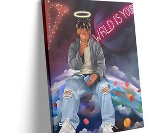 WRLD is Yours Neon Graffiti Print, Juice WRLD Canvas Wall Art, Hip Hop Framed Artwork for Music Studio, Tribute for Juice WRLD Fans