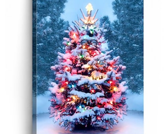 Snowy Christmas Tree Wall Art, Christmas Canvas Print, Winter Holiday Decor, Rustic Farmhouse Christmas Wall Decor