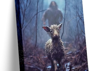 Jesus and Lamb Canvas Print: Christian Home Decor Wall Art
