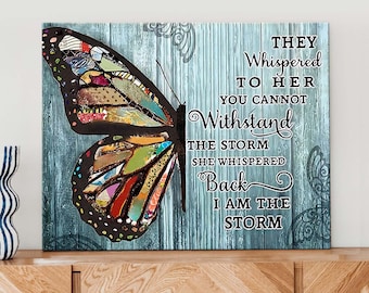 Inspirational Quote Prints with Butterfly and Rustic Wood Look, Framed Canvas Wall Art, Motivational Decor for Bedroom Girl’s Room