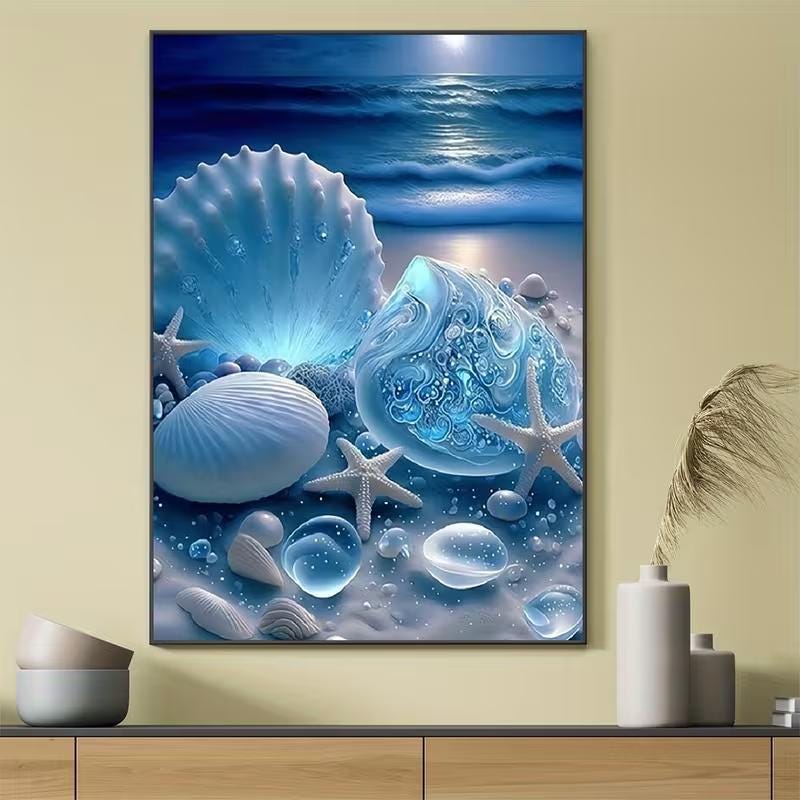 Ocean Wall Art Blue Coastal Decor Seashell and Starfish Art Print - Etsy