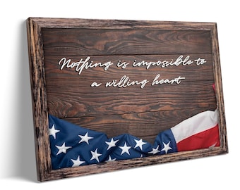 American Flag Canvas Wall Art, Motivational Quote Decor, Patriotic USA Flag Print for Living Room, Gallery Wrapped, Made in Texas