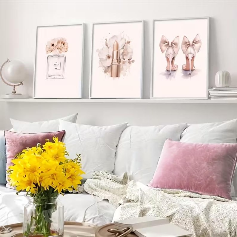 3pcs Perfume, Lipstick, High Heels Canvas Print Makeup Room Decor - Etsy