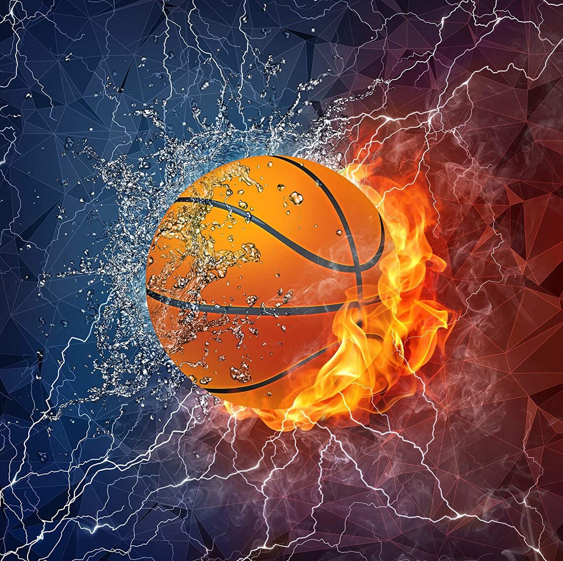 Basketball Canvas Wall Art Cool Sport Ball on Fire and Water Etsy
