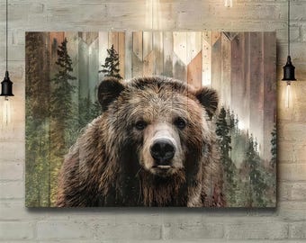 Farmhouse Bear Cabin Canvas Art Wildlife Wall Art Rustic Home Decor