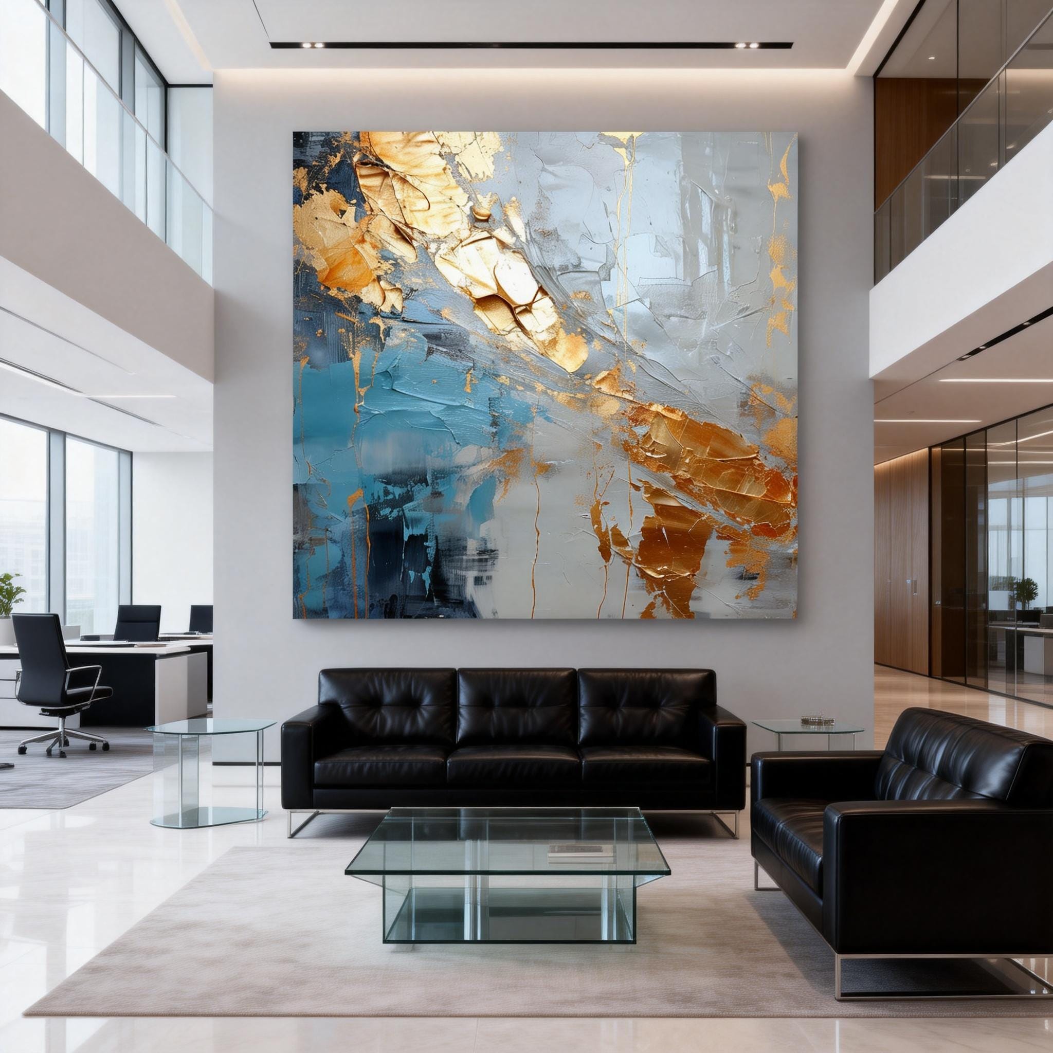 Blue and Gold Abstract Wall Art, Modern Luxury Canvas Painting ...
