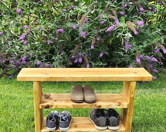 Rustic shoe rack/bench, 2 shelves