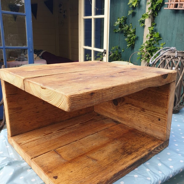 Rustic scaffold board bedside corner unit.