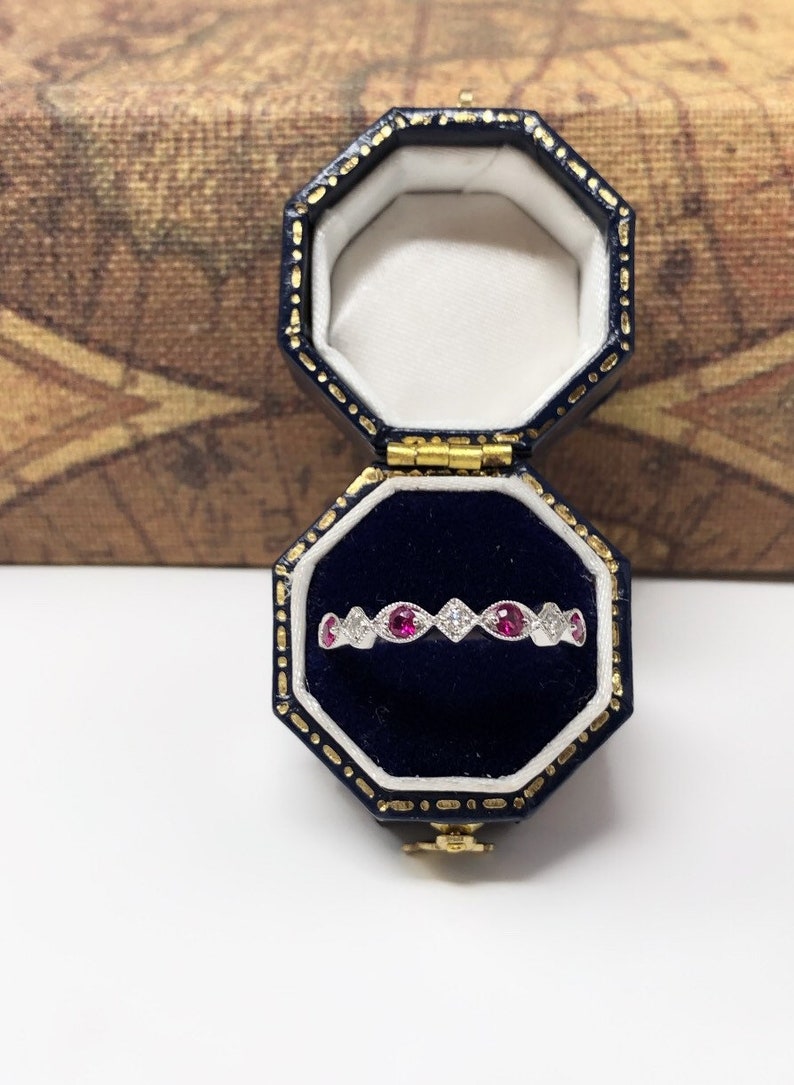 9ct White Gold Ruby & Diamond Band | Etsy