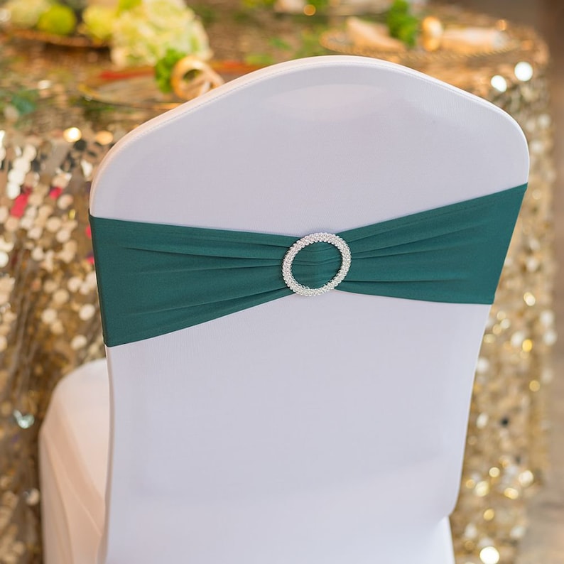Hunter Green Stretch Spandex Chair Sash With Round Buckle 5/pack, Chair Band, Chair Sashes for ...