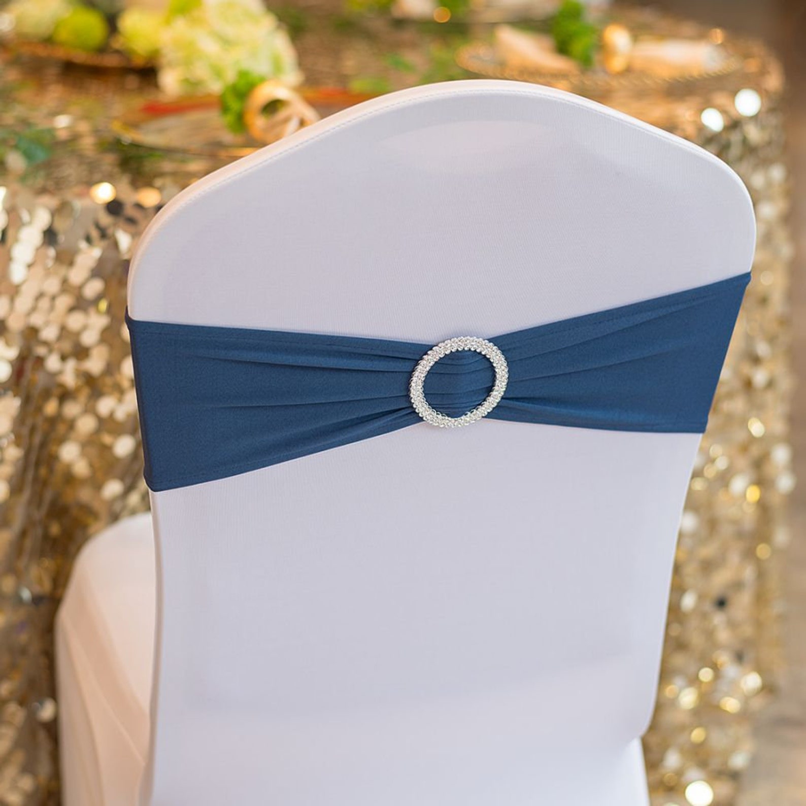 Navy Blue Stretch Spandex Chair Sash With Round Buckle 5/pack, Chair ...