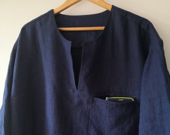 Linen night gown men"s. Shirt with chest pocket. XS-6XL. Natural undyed linen. Eco linen Linen shirt . handmade linen shirt Men's nightgown