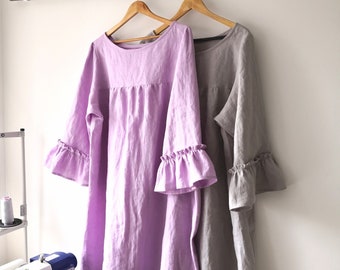 Organic Linen nightgown. XS-4XL nightgown Knee or ankle length Washed softened linen. XS-3XL more Anberlinen. linen dress. Ruffled linen