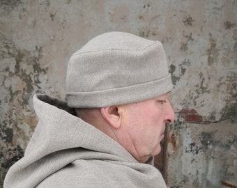 Linen pillbox hat. Medieval hat for men. Linen hat. Historical hats. Medieval costume hat . Laborer's work hat