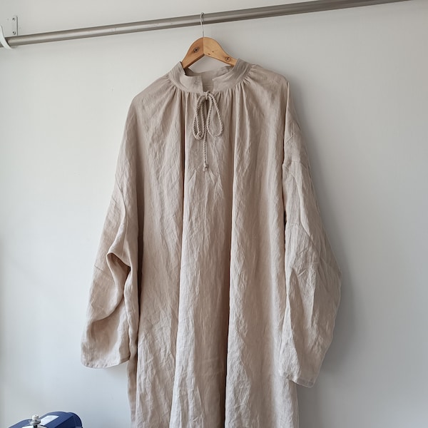 Long linen night gown mens. Medieval inspired nightshirt XS-7XL. Natural undyed linen.Gift for Him.Linen caftan.handmade.oversized shirt