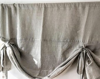 L 51or 67. Rustic linen curtain. Burlap linen curtain. Natural undyed linen. linen curtains with ties. Balloon shade.Tie up blind.Anberlinen
