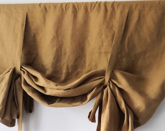 67 &quot;long. Tie up curtains. farmhouse balloon curtains. tie up valance . Natural  linen valance. more ANBERLIN tie up shade. Roll up blind