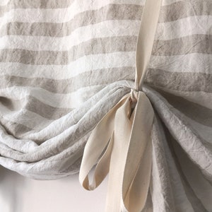 37&quot; long. Rustic linen curtain. Off White/Beige wide striped. Tie up valance. Tied up curtains. Balloon shade.Farmhouse balloon blind