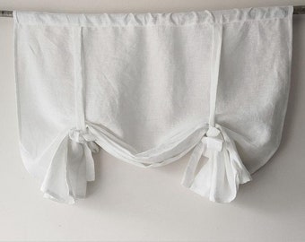 38&quot;long. Tie up curtains. farmhouse balloon curtains. tie up valance . Natural  linen valance. more ANBERLIN tie up shade handmade curtain