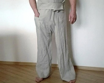 THAI PANTS.LINEN Fischerhose. Hose in Übergröße. XL Größe.One size Hose. Yoga-Hose. lässige Leinenhose. Weite Beinhose