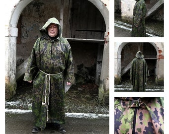 Comouflage cloak. Ranger cloak/ Cotton cloak. Medieval LARP Cloak open front. Cloak with attached hood.Apocalyptic cloak.Mens cloak.